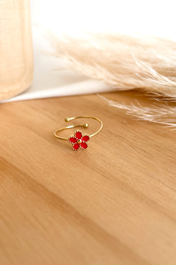 Bague 'Daisy' rouge
